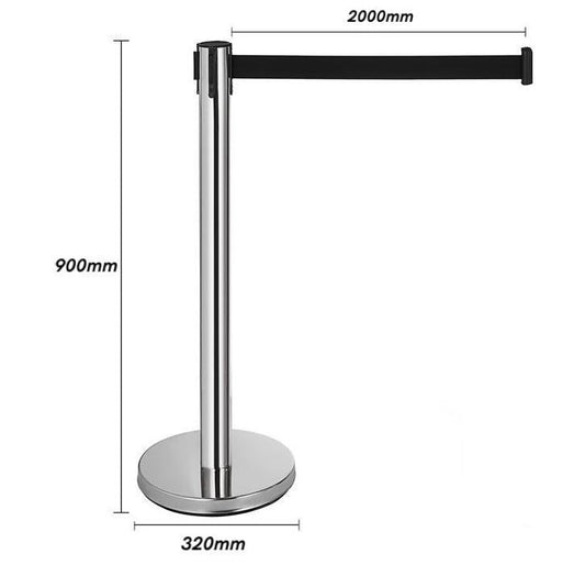 Silver Retractable Barrier Posts with Black Belts- Set of 4