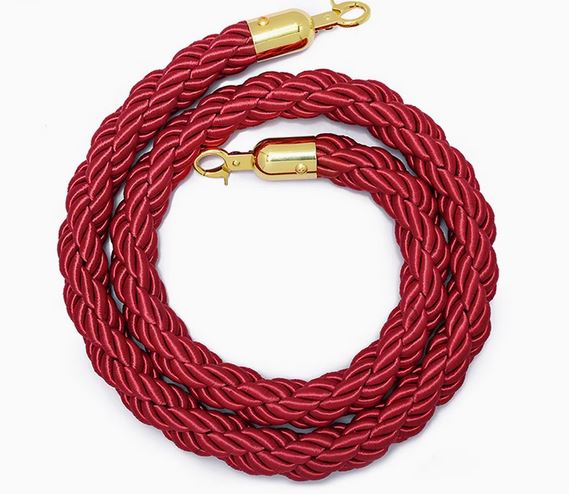 Braided Velvet Rope for Crowd Control Barrier - Gold Hook