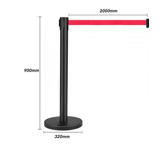 Black Retractable Barrier Posts with Red Belts- Set of 4