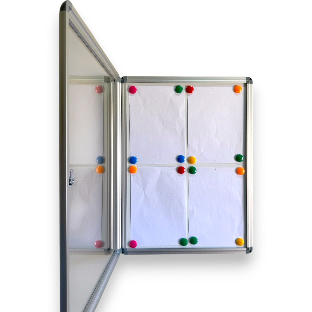 Magnetic Whiteboard Lockable Notice Board – Secure & Modern Display for 4 A4 Papers