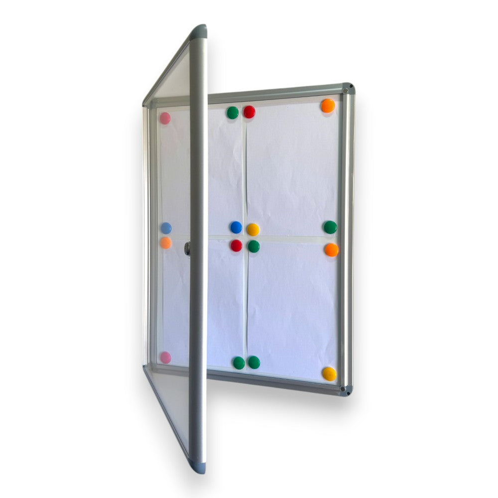 Magnetic Whiteboard Lockable Notice Board – Secure & Modern Display for 4 A4 Papers