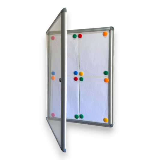 Magnetic Whiteboard Lockable Notice Board – Secure & Modern Display for 4 A4 Papers