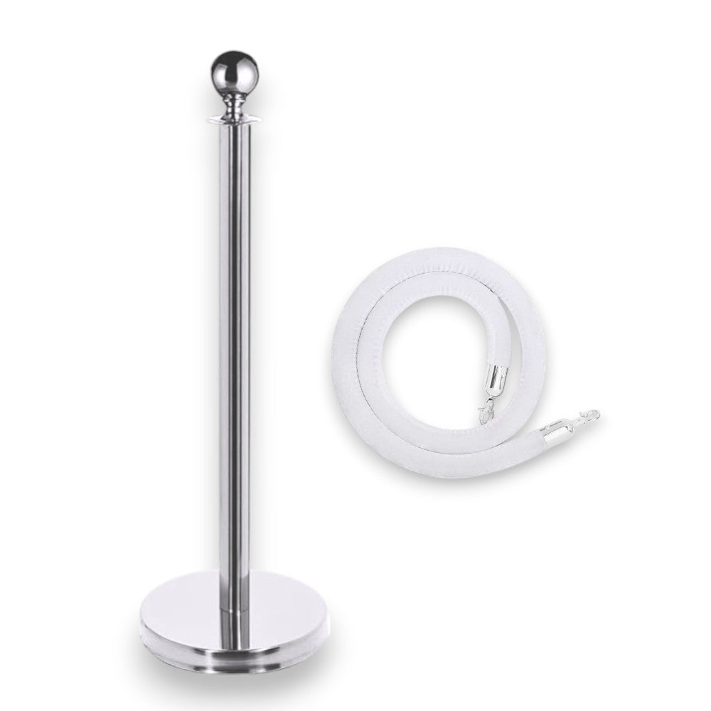 Silver Rope Queue Barrier - Globe Top