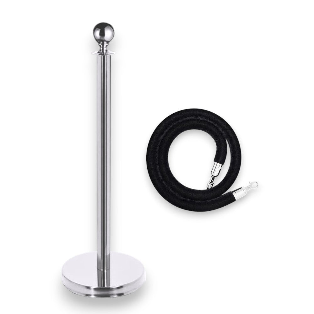 Silver Rope Queue Barrier - Globe Top