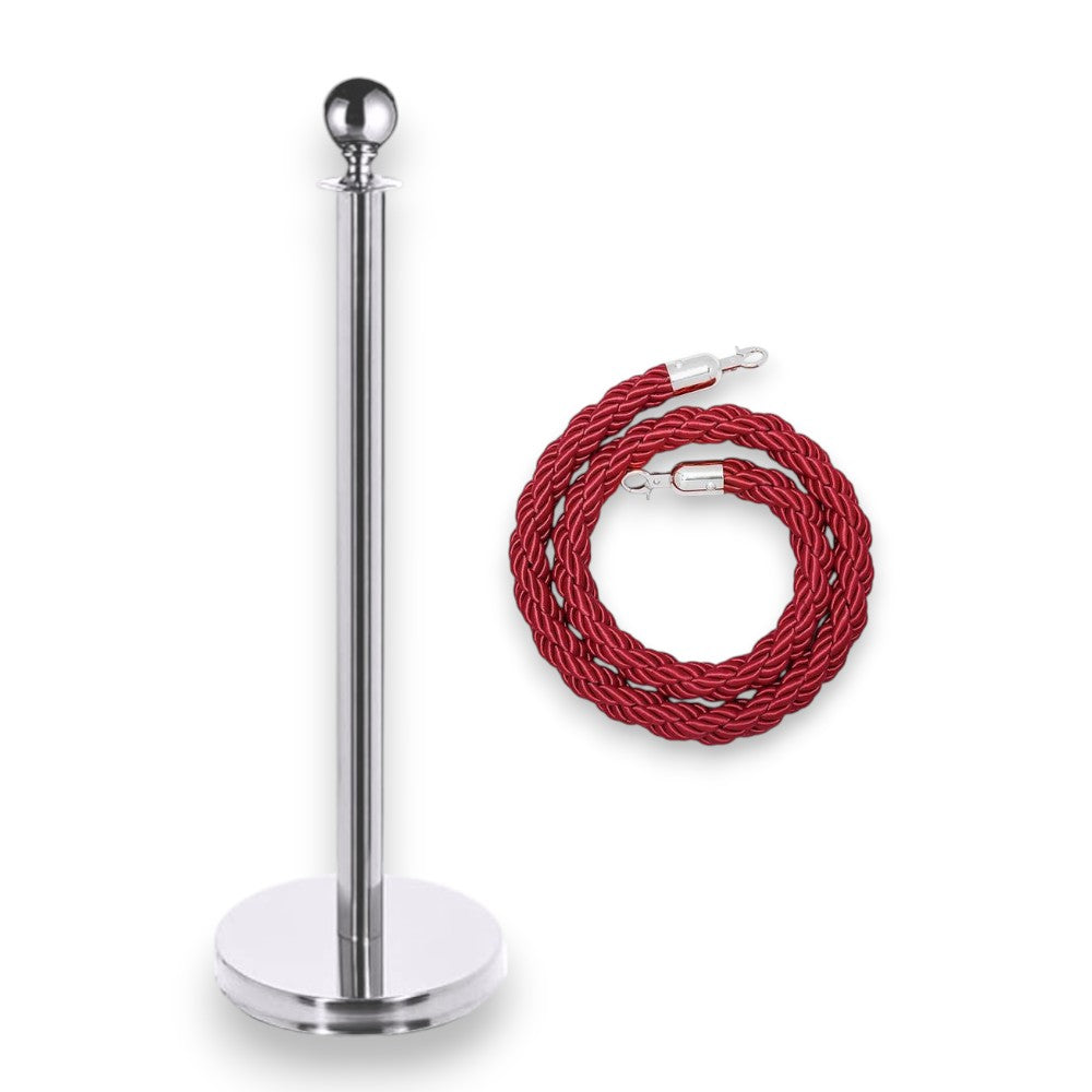 Silver Rope Queue Barrier - Globe Top
