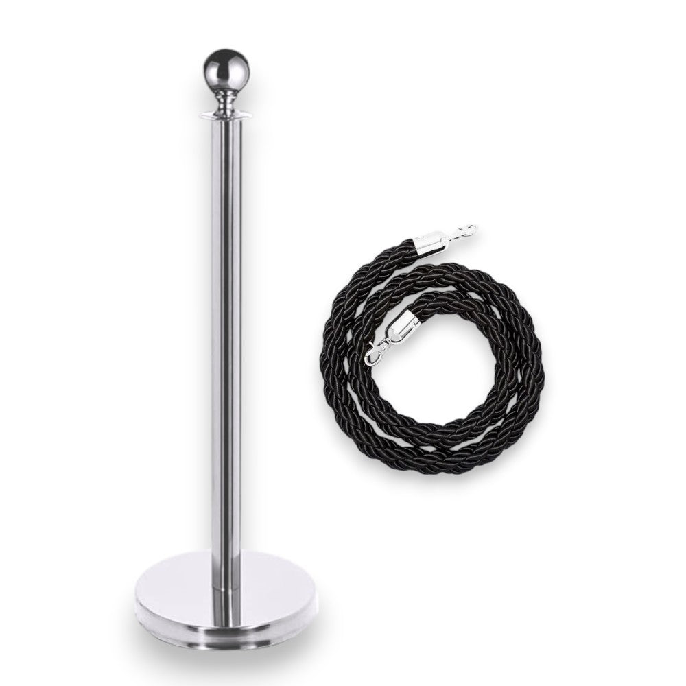 Silver Rope Queue Barrier - Globe Top
