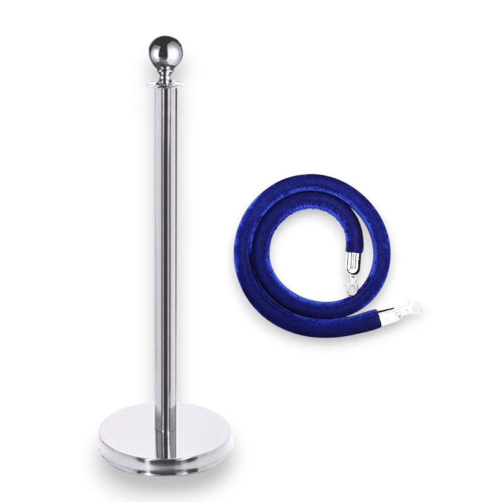 Silver Rope Queue Barrier - Globe Top