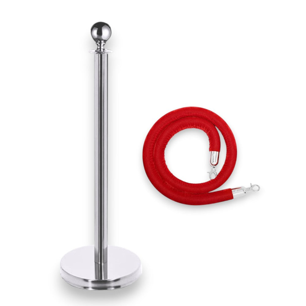 Silver Rope Queue Barrier - Globe Top
