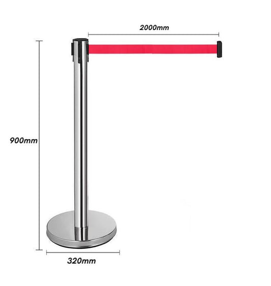 Retractable Belt Queue Bollard Stainless Steel with Red Belt