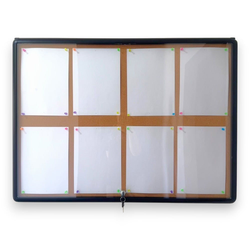 Enclosed Cork Board 8xA4 Indoor Black
