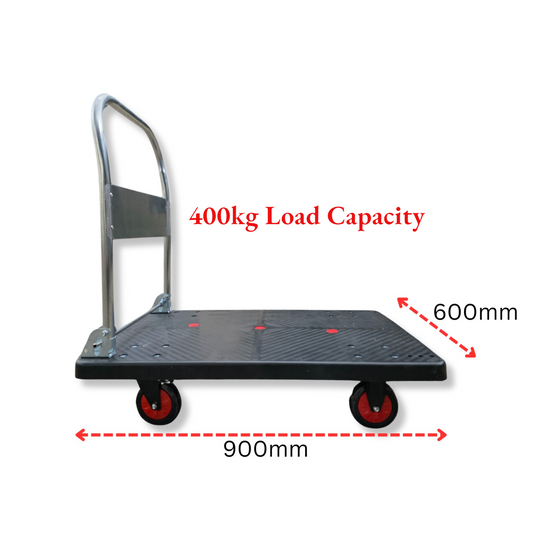 Heavy Duty Platform Trolley 400kg Black 900×600mm with Silent Braking Wheels