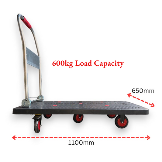 Heavy Duty Platform Trolley 600kg Black 1100×650mm with Silent Braking Wheels