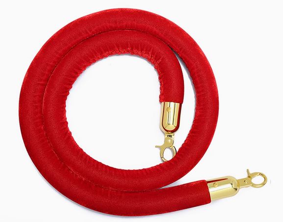 Gold Crowd Control Bollards Set of 3 Posts + 2 Red Ropes