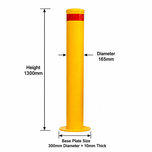 165mm Heavy-Duty Surface Mount Bollard – 1300mm Yellow Steel Bollard