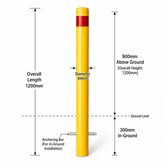 90mm In-Ground Bollard – 1200mm Yellow Steel Safety Bollard