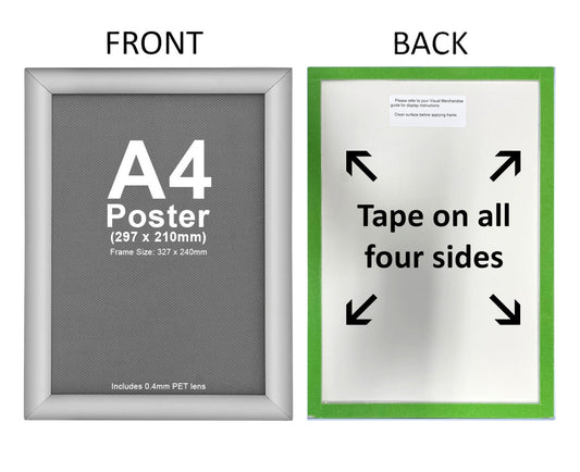 A4 Silver Snap Frame 25mm Profiles Self Adhesive Mount