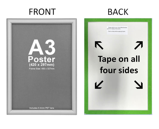 A3 Silver Snap Frame Self Adhesive Mount 25mm Profiles