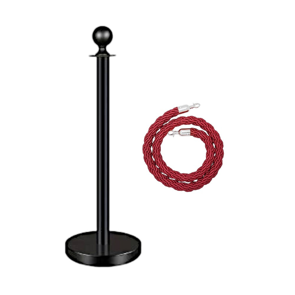 Black Rope Queue Barrier - Globe Top