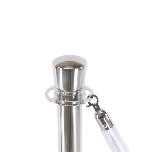 Silver Crowd Control Bollards Set of 3 Posts + 2 White Ropes