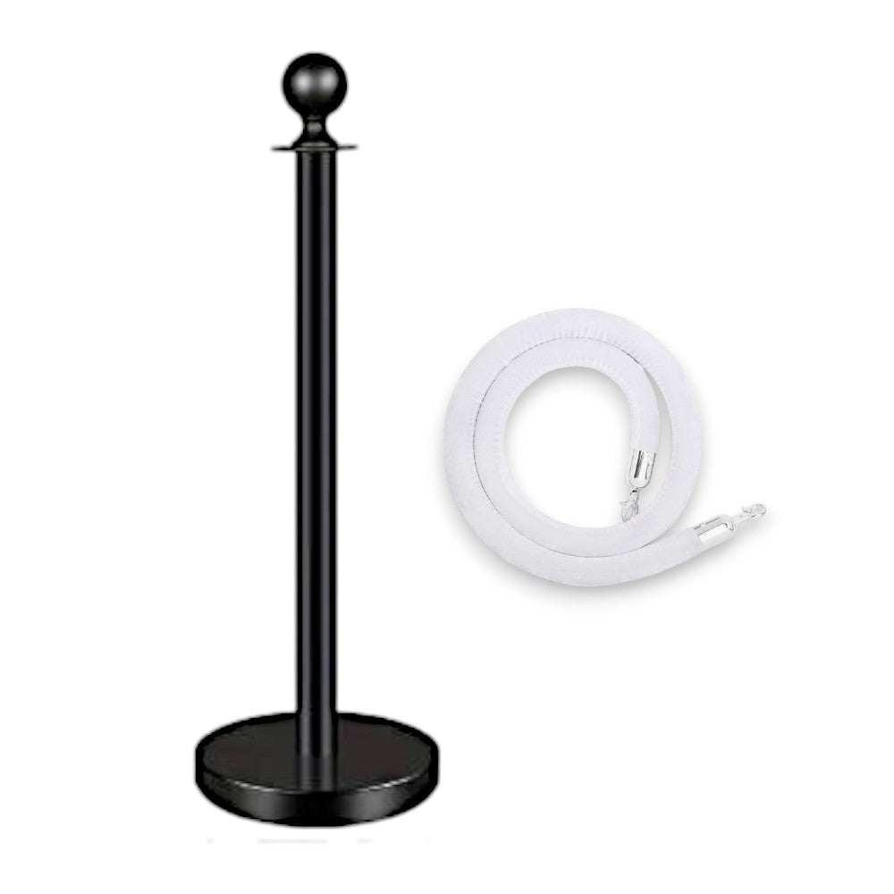 Black Rope Queue Barrier - Globe Top