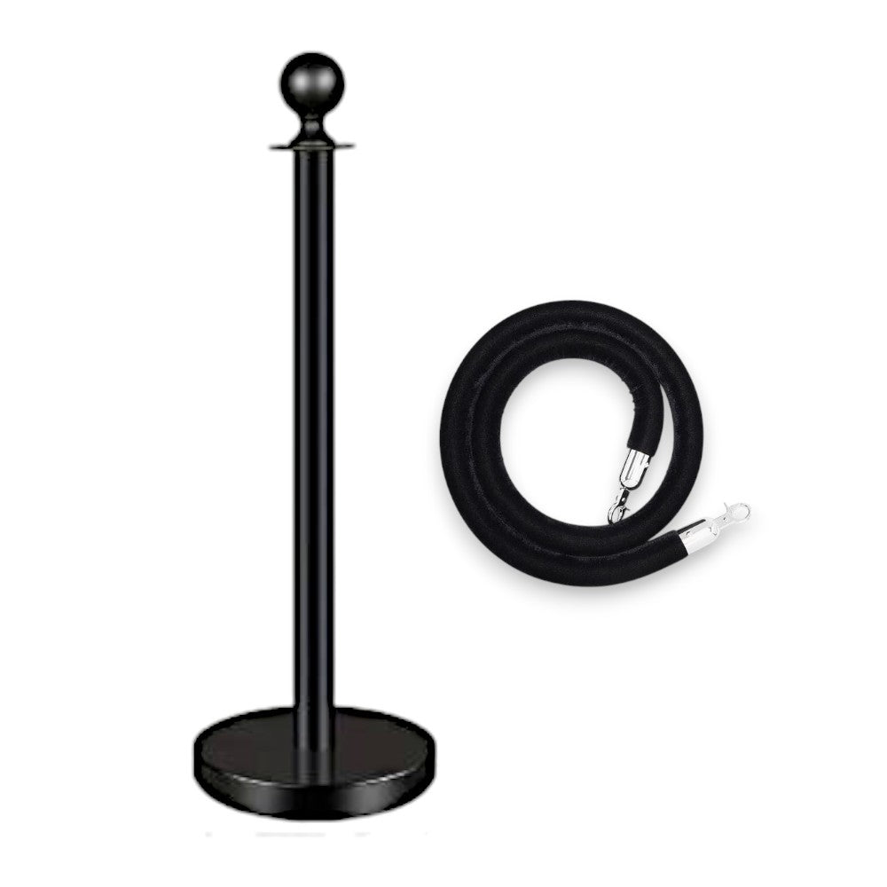 Black Rope Queue Barrier - Globe Top