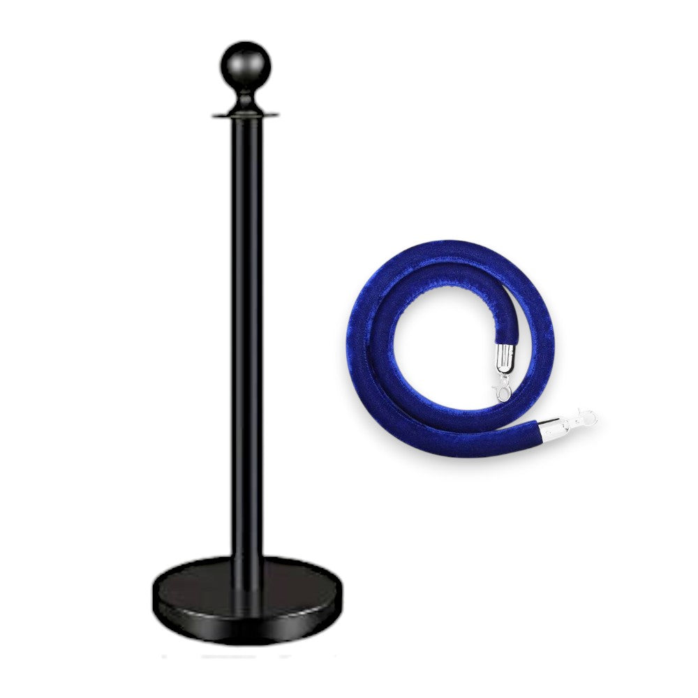 Black Rope Queue Barrier - Globe Top