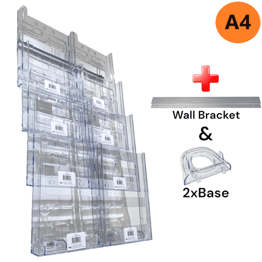 8xA4 Wall Mount Brochure Holders Portrait Lit Loc