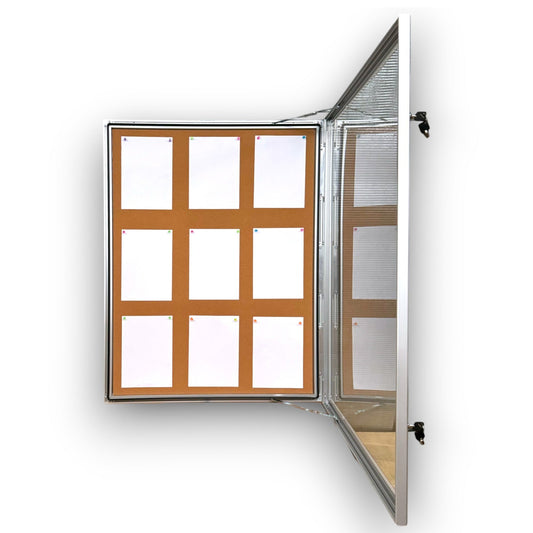 Lockable Notice Board Outdoor Wall Mounted Cork Board 9xA4 Papers