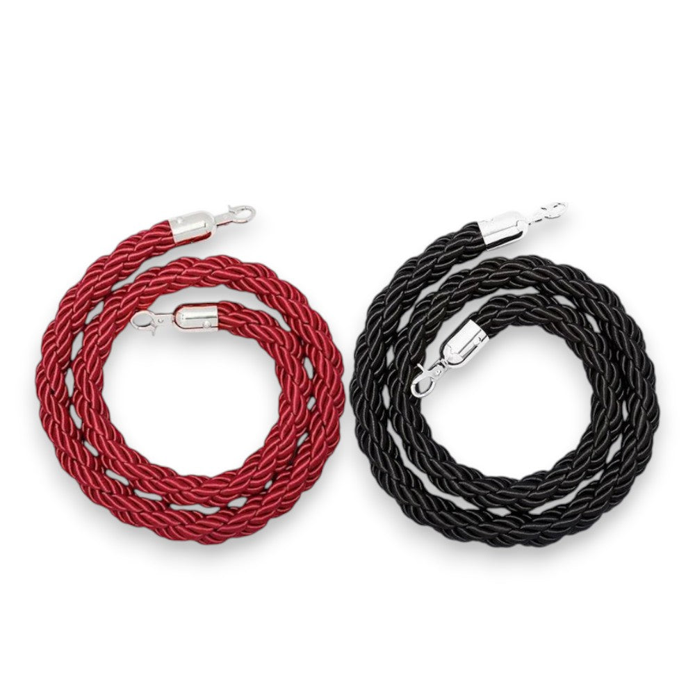 Braided Velvet Rope for Crowd Control Barrier - Silver Hook