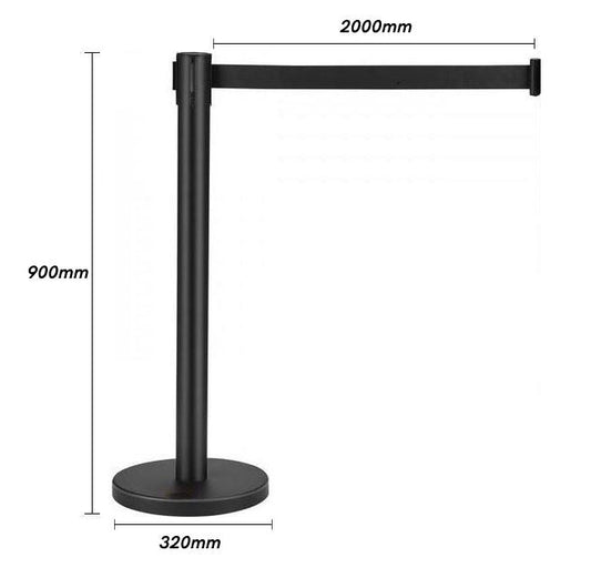 Black Retractable Barrier Posts with Black Belts- Set of 4