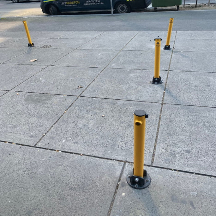 60mm Fold Down Parking Bollard – 610mm High Key Lock Yellow Bollard