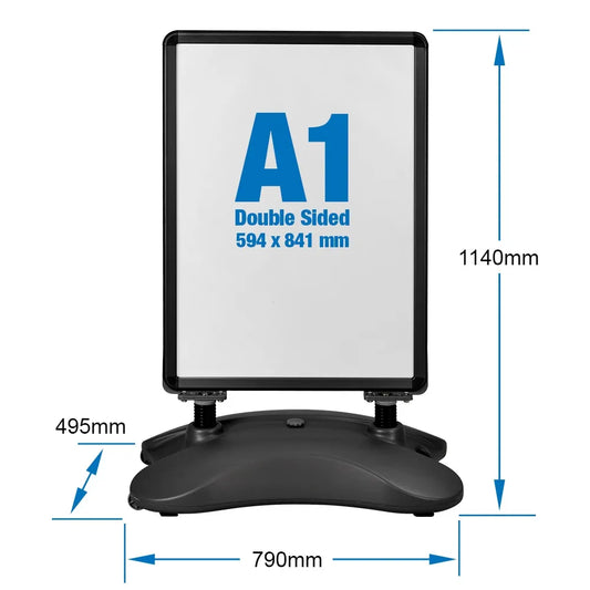 Outdoor A1 Poster Stand Black Double Sided Pavement Sign