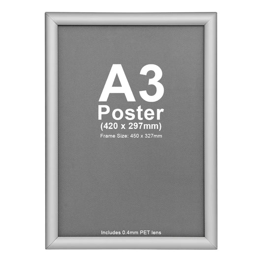 A3 Snap Lock Frame Silver 25mm Profiles Wall mount