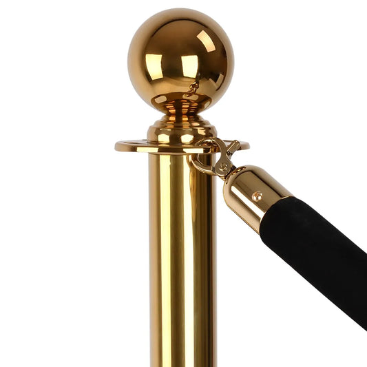 Gold Queue Bollard Post Set of 3 Posts + 2 Black Ropes