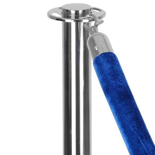 Silver Stanchions Crowd Control Set of 3 Posts + 2 Blue Ropes
