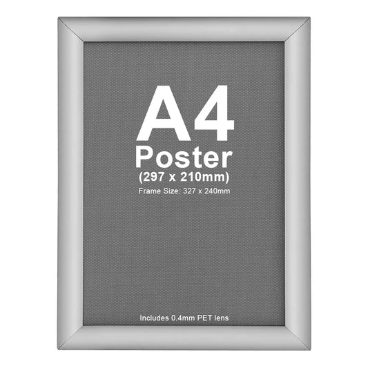 A4 Snap Lock Frame Silver 25mm Profiles Wall mount