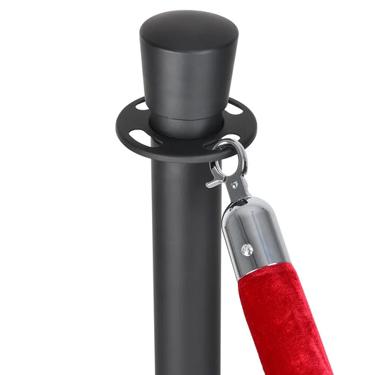 Black Crowd Control Bollards Set of 3 Posts + 2 Red Ropes