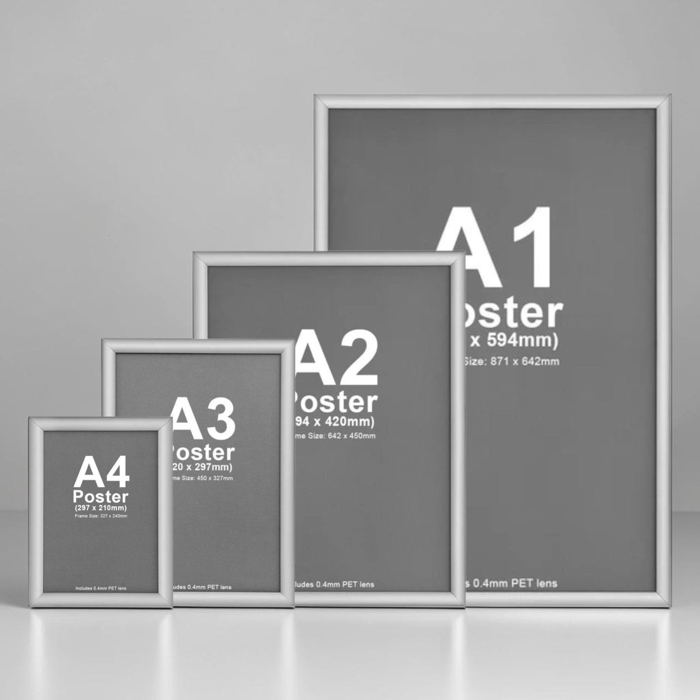A3 Snap Lock Frame Silver 25mm Profiles Wall mount