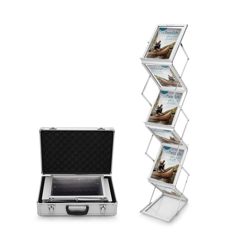 A4 Portable Brochure Stand with Aluminum Case Literature Rack Catalogue Stand
