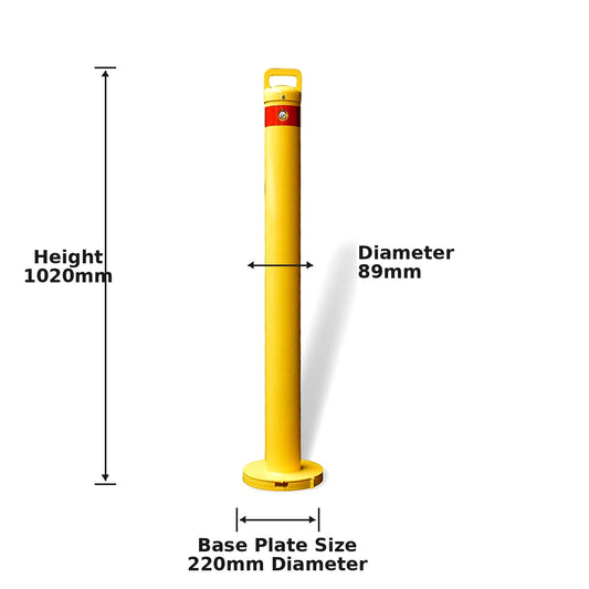 90mm Key Lock Surface Mount Removable Bollard – 1020mm Yellow Steel Bollard