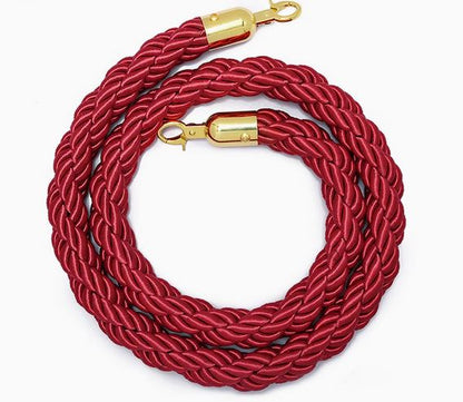 Braided Velvet Rope for Crowd Control Barrier - Gold Hook