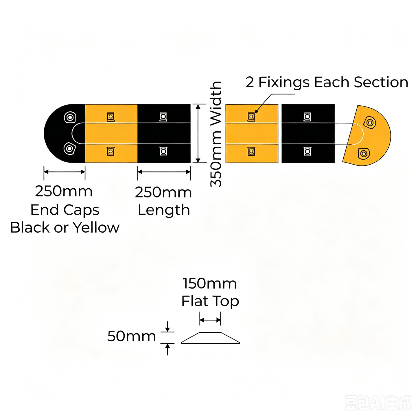 250mm Heavy Duty Plastic Speed Hump Middle Section – 50mm High
