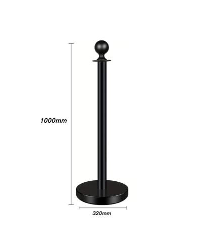 Black Queue Bollard Post Set of 3 Posts + 2 Black Ropes