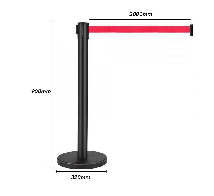 Black Retractable Barrier Posts with Red Belts- Set of 4
