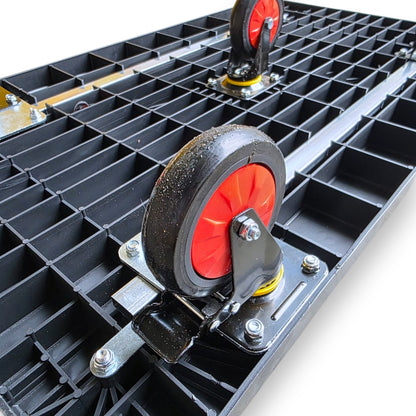 Double Layer Utility Trolley with Guard Rails & Brakes – 600kg Load 1100×650mm