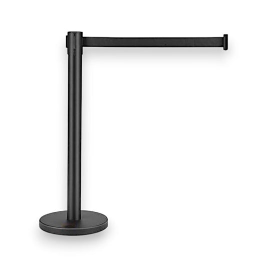 Retractable Belt Barrier Bollard Matte Black with Black Belt