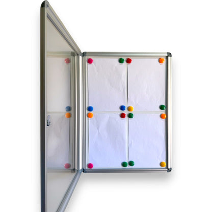 Magnetic Whiteboard Lockable Notice Board – Secure & Modern Display for 4 A4 Papers