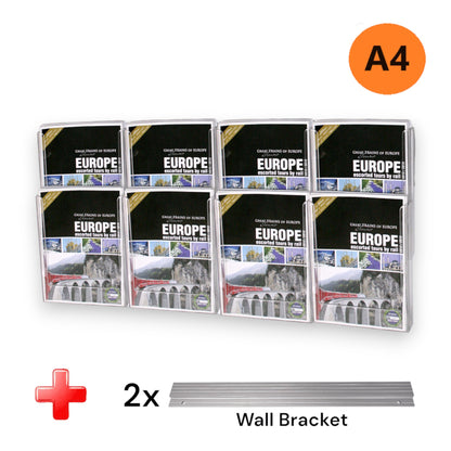 8xA4 Wall Mount Brochure Holders Landscape Lit Loc