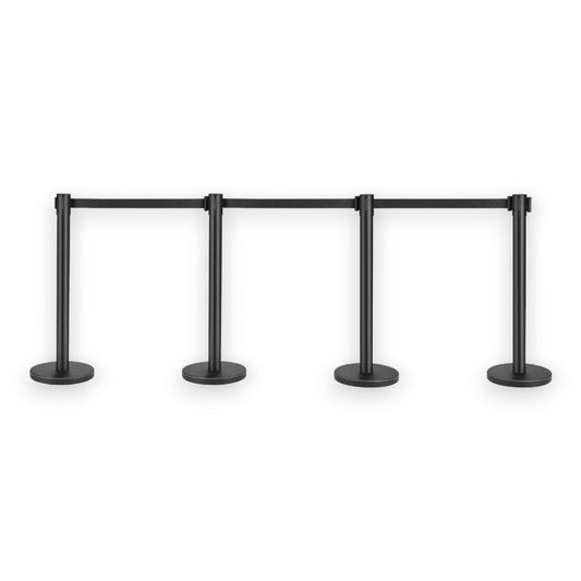 Black Retractable Barrier Posts with Black Belts- Set of 4