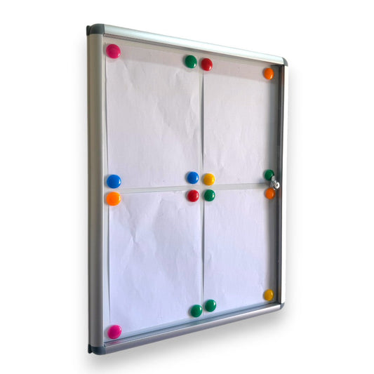 Magnetic Whiteboard Lockable Notice Board – Secure & Modern Display for 4 A4 Papers